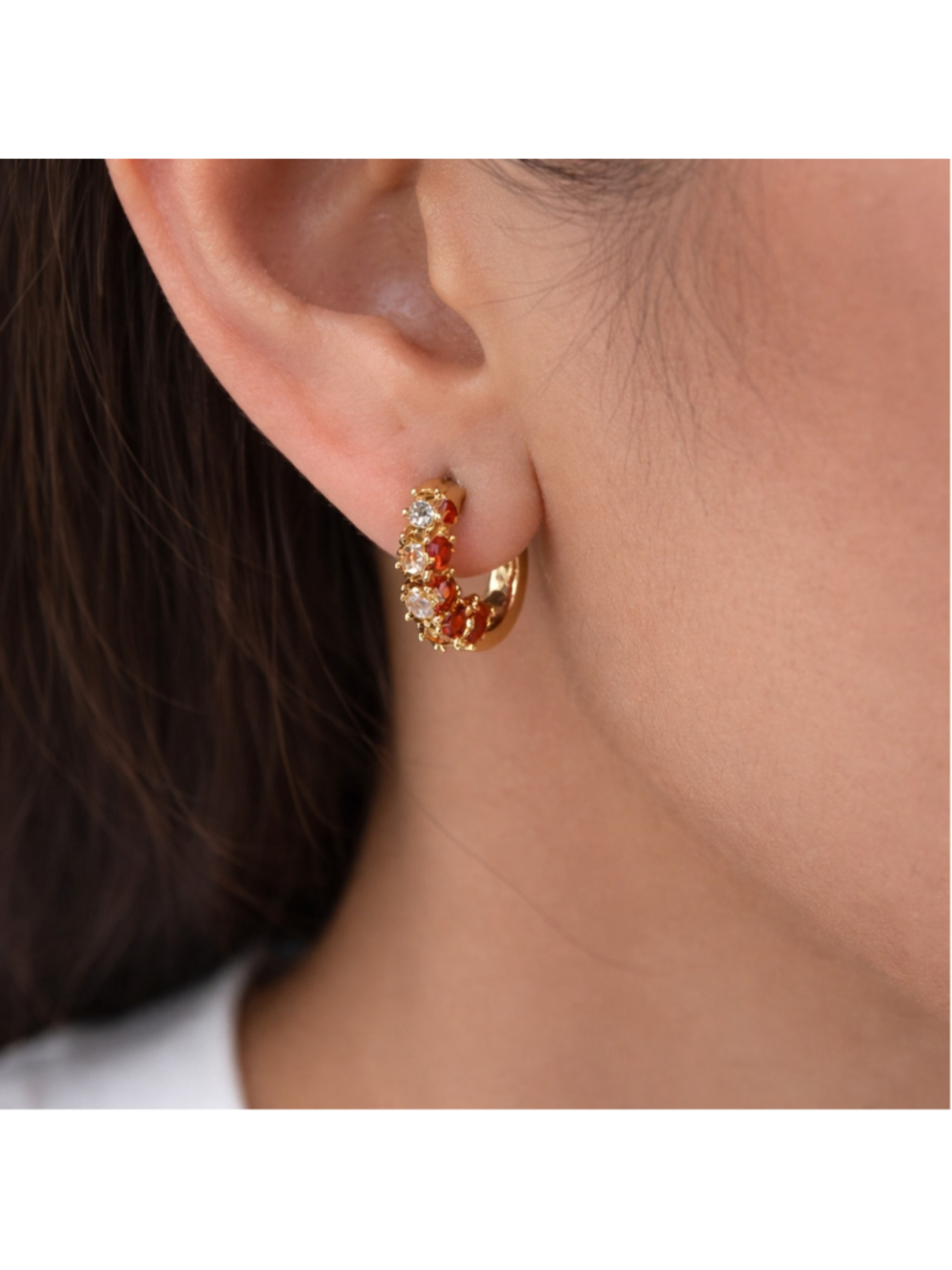 14K Gold Plated Women's Red Baguette Diamond Hoop Earrings Brand New
